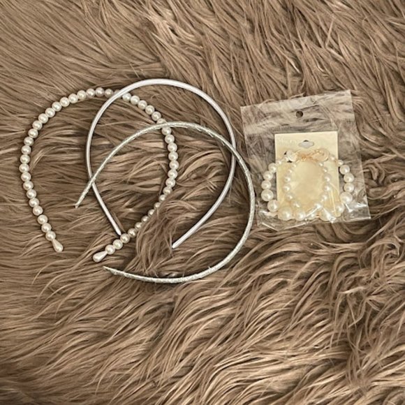 Accessories - Skinny Pearl Headband Set and Pearl Hoop Earrings